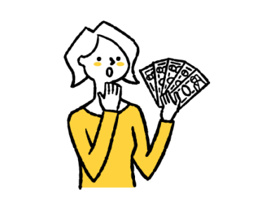 お札を持つ女性